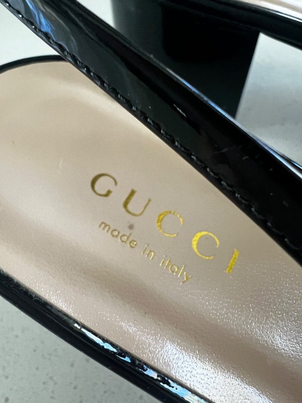 GUCCI Horsebit 42MM black Patent Leather Slingback Pumps heels SIZE 37.5 - Picture 6 of 10